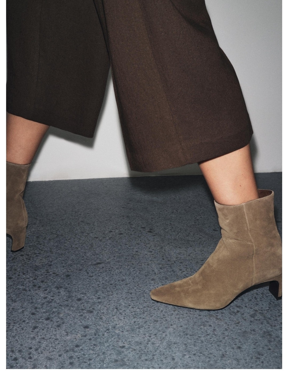 Zara Taupe Suede Pointed Ankle Boots